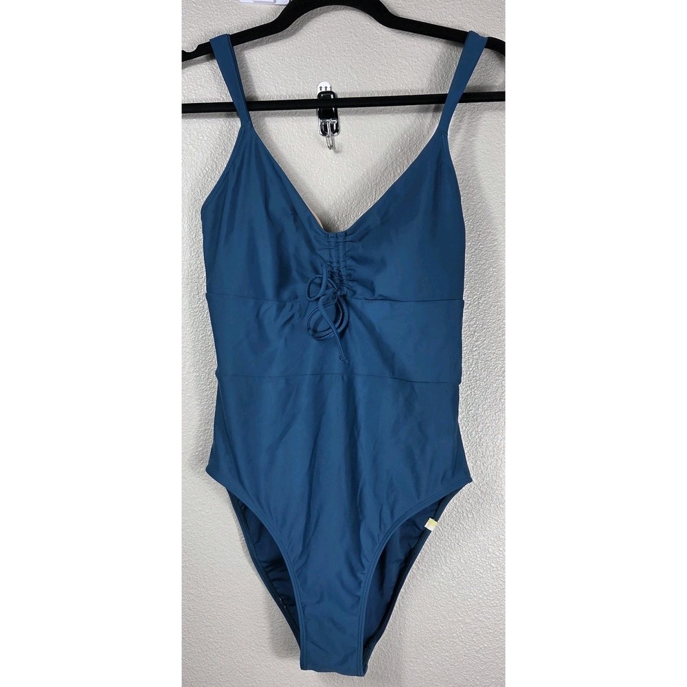 Summersalt One Piece Swimsuit Size 8‎ Teal Blue Ruched Tie Front Adjustable...